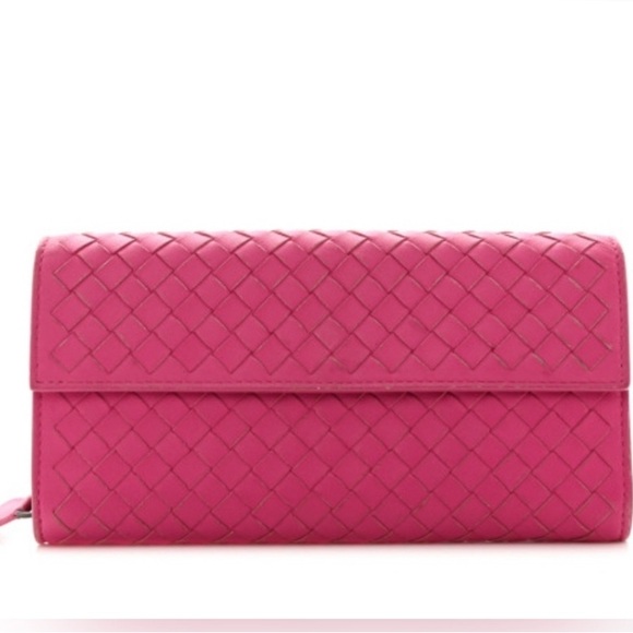 Bottega Veneta Napa Intrecciato Continental Rosa Shock Wallet - Picture 1 of 13